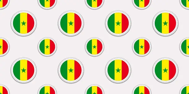 Vector illustration of Senegal round flag seamless pattern. Senegalese background. Vector circle icons. Geometric symbols stickers. Texture for sports pages, games, travelling design elements. patriotic wallpaper.