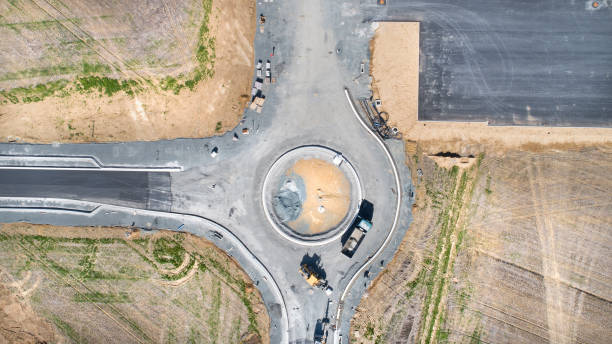 istock Road construction site, traffic circle - aerial view 1138396088