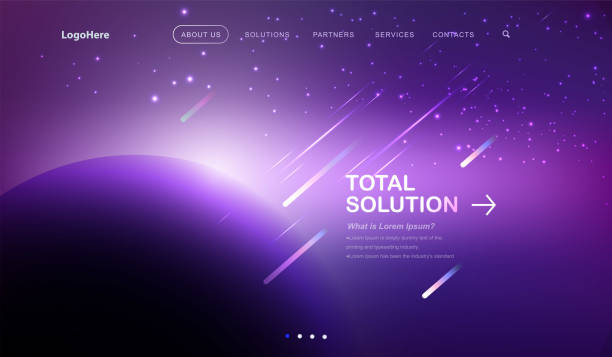 Vector space background with place landing page with total solution texts. Website template for startup business or technology company. Vector Illustration astronaut borders stock illustrations