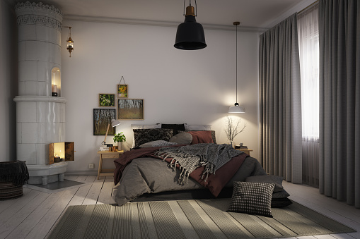 Digitally generated warm and cozy Scandinavian style bedroom interior.

The scene was rendered with photorealistic shaders and lighting in Autodesk® 3ds Max 2016 with V-Ray 3.6 with some post-production added.