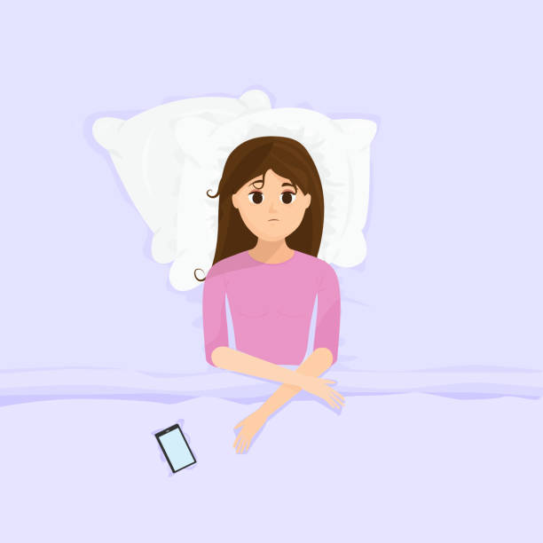 Vector Illustration In Flat Cartoon Style With Sad Sleepless Woman In Bed  With Open Eyes Lying In Bed Stock Illustration - Download Image Now - iStock