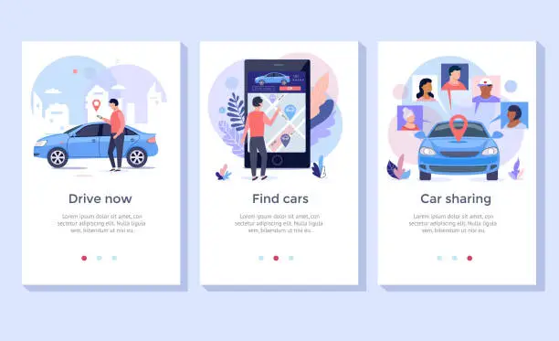 Vector illustration of Car sharing concept illustration set.