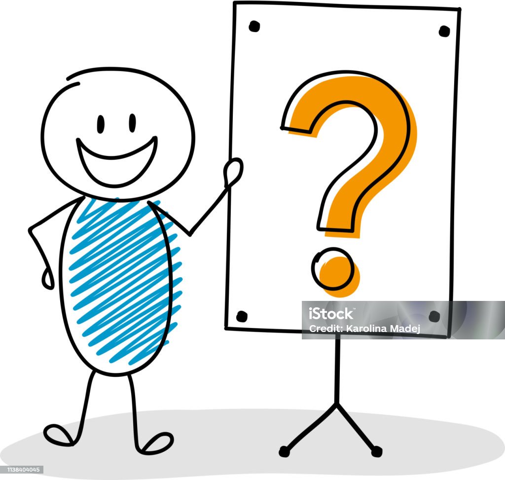 Funny Hand Drawn Stickman With Whiteboard And Question Mark Icon Vector  Stock Illustration - Download Image Now - iStock