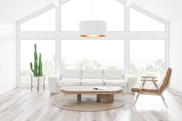 istock Attic living room, sofa and armchair, white 1138405257