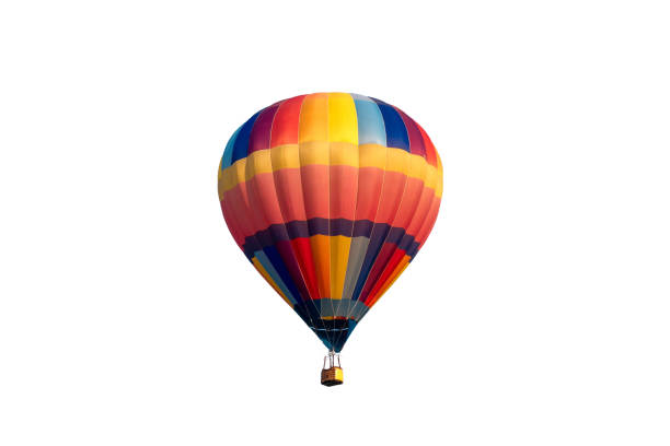 Colorful hot air balloon flying stock photo