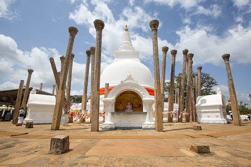 Anuradhapura, Sri Lanka - August 21, 2018: Ancient Buddhist Temple Thuparamaya, the earliest Dagoba to be constructed in Sri Lanka.