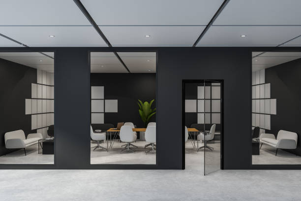 istock Black and white meeting room interior with sofa 1138406934