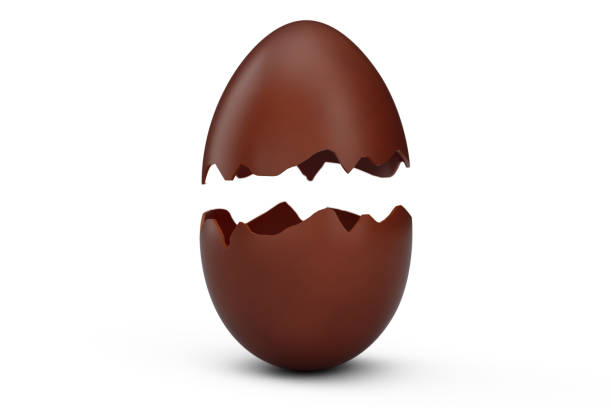 istock Sweet, chocolate Easter egg cracked into two pieces isolated on a white background. Chocolate Easter egg, holiday symbol. Egg made from cocoa. 3D illustration 1138407216