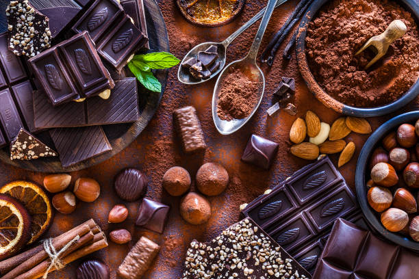 istock Chocolate assortment and cocoa powder shot from above 1138409056