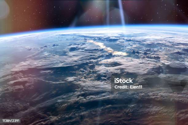 High Altitude View Of The Earth From Space Blue Planet With White Clouds And Deep Black Space Elements Of This Image Furnished By Nasa Stock Photo - Download Image Now