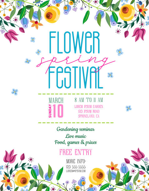 Festival de printemps de fleurs annonçant le modèle d'affiche avec des fleurs. - Illustration vectorielle