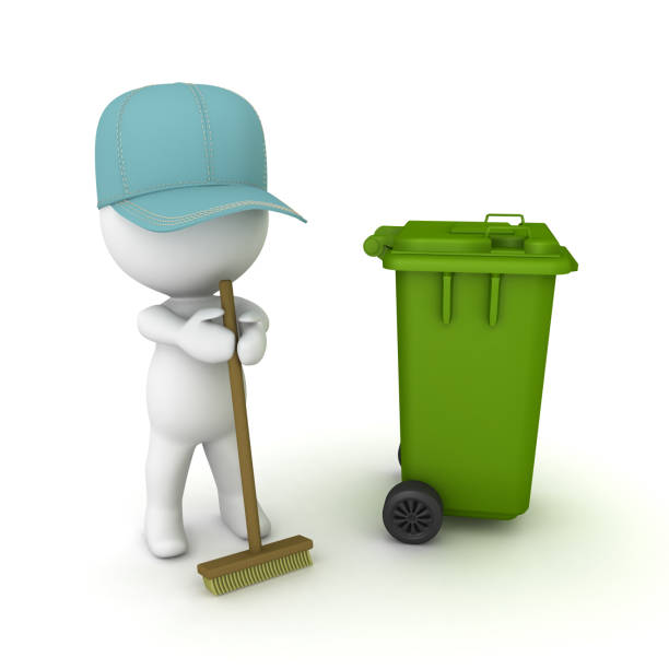 istock 3D Janitor with broom and wheelie bin 1138416469