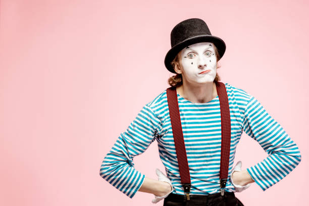istock Portrait of a pantomime on the pink background 1138418430