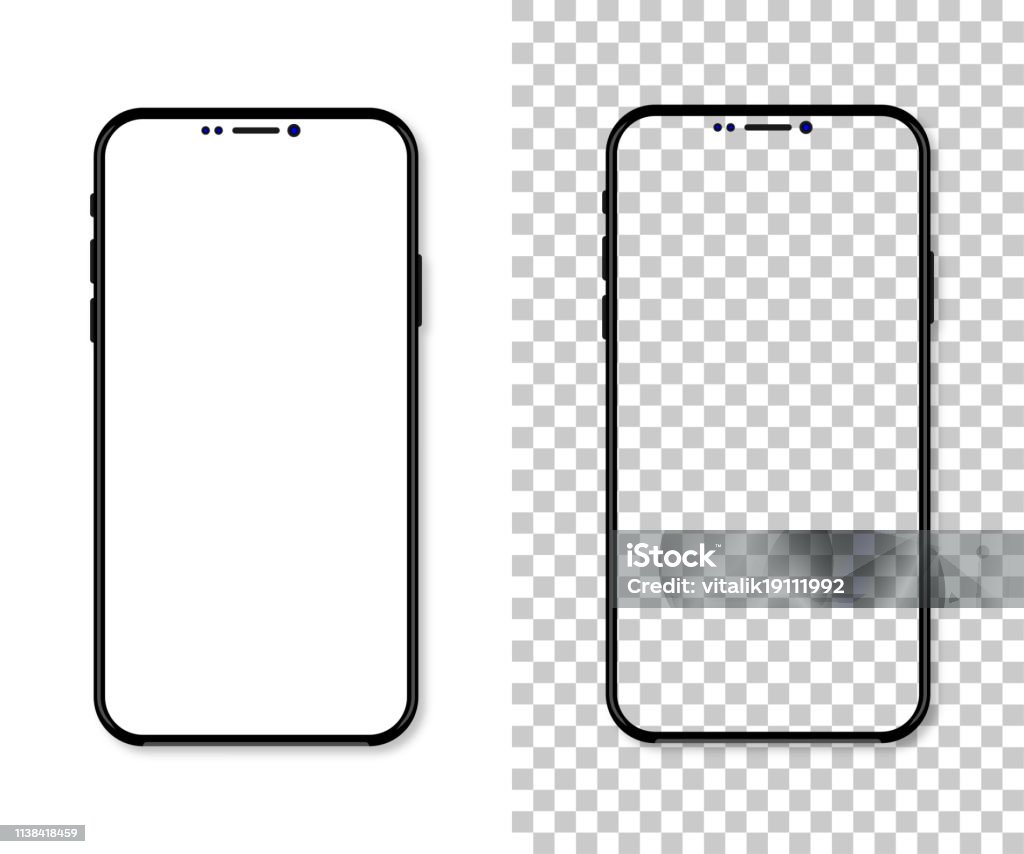 Neue Version von schwarzem schlankem Smartphone mit blankem weißen Bildschirm. Realistische Vektorillustration - Lizenzfrei Smartphone Vektorgrafik