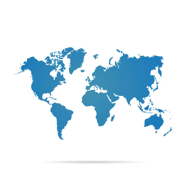 World map with shadow, blue colored on white background World map with shadow, blue colored on a white background apartment stock illustrations