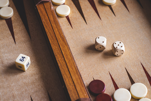 CGI objects standing fictitious board game table and colorful game cards with question mark signs. Choice and decisions concepts.