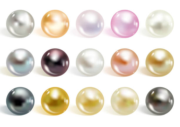 illustrazioni stock, clip art, cartoni animati e icone di tendenza di set realistico di perle di diversi colori. - eggs animal egg gold light