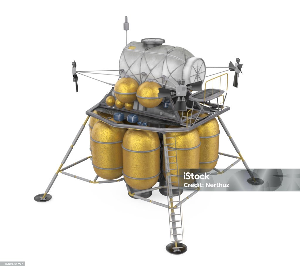 Lunar Lander Spacecraft Isolated Lunar Lander Spacecraft isolated on white background. 3D render Moon Stock Photo