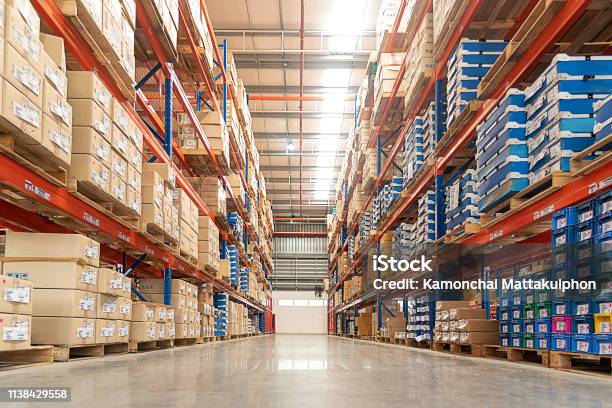 Rows Of Shelves Stock Photo - Download Image Now - Warehouse, Storage Room, Distribution Warehouse