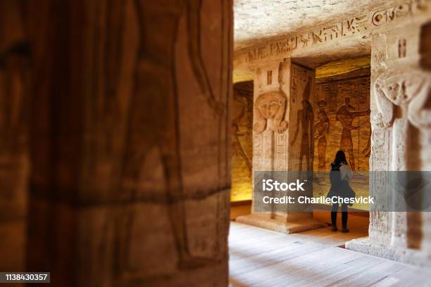 Abu Simbel Traveller Inside Nefertari Temple In Egypt Stock Photo - Download Image Now