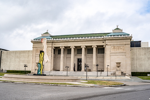 New Orleans, Louisiana / USA - February 16, 2019: Exterior of the famous New Orleans Museum of Art (NOMA), located in City Park.