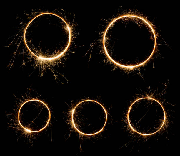 Sparklers rings isolated on black. Sparklers rings isolated on black. Set of burning bengal fire long exposure circles. flaming o symbol stock pictures, royalty-free photos & images