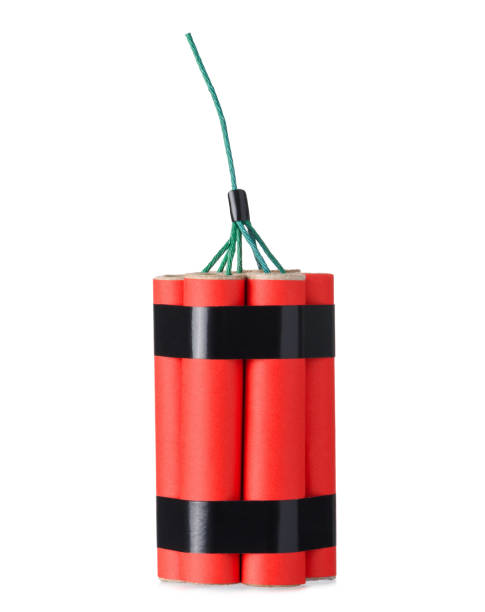 Red dynamite firecracker with fuse isolated Red dynamite firecracker with fuse isolated on a white background firework explosive material photos stock pictures, royalty-free photos & images
