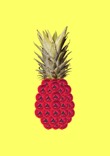 Blossoming pineapple. Modern design. Contemporary art collage.