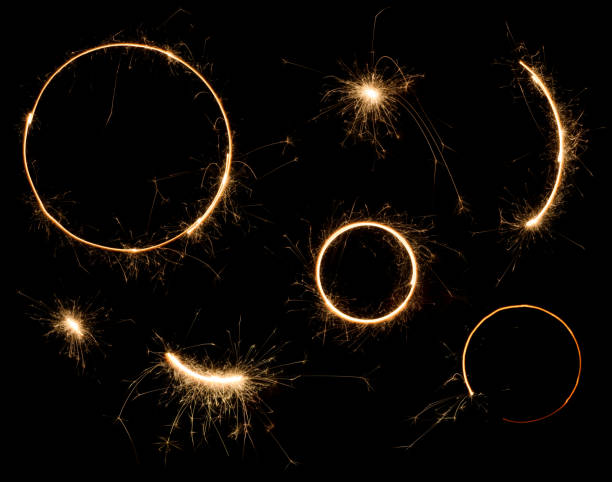 Sparkler design elements isolated Sparkler design elements. Bengal fire stars fireworks set isolated on black. flaming o symbol stock pictures, royalty-free photos & images
