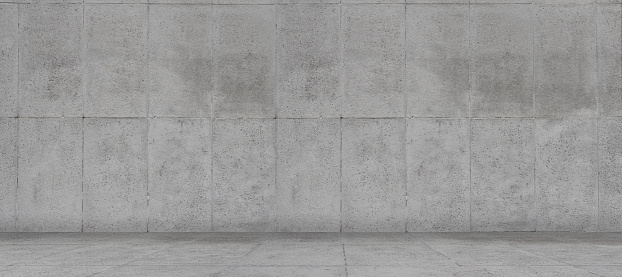 Concrete texture background wall with floor, gray room panorama
