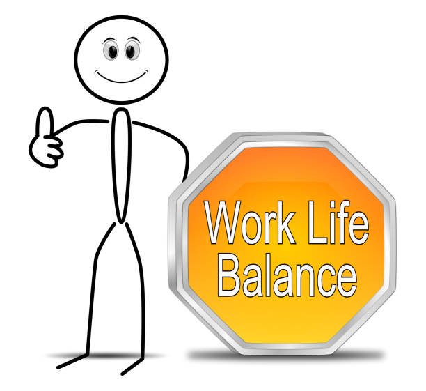 stickman with orange work life balance button - 3D illustration