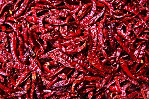 Closed up dried red chili - Bangkok fresh market.