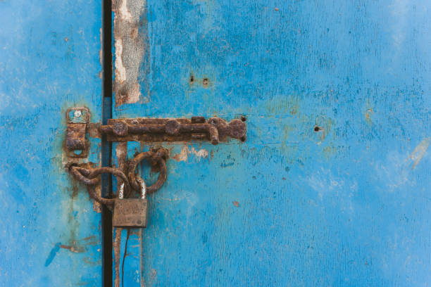 Blue door detail on Santorini, Greece