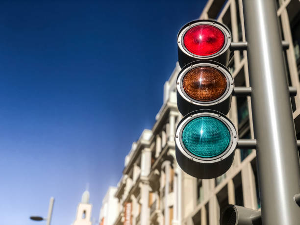 istock Bright traffic light in city center 1138448849