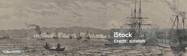 English Warships Salute The Governor Before Suakin At The Red Sea Illustration From 1884 Stock Illustration - Download Image Now