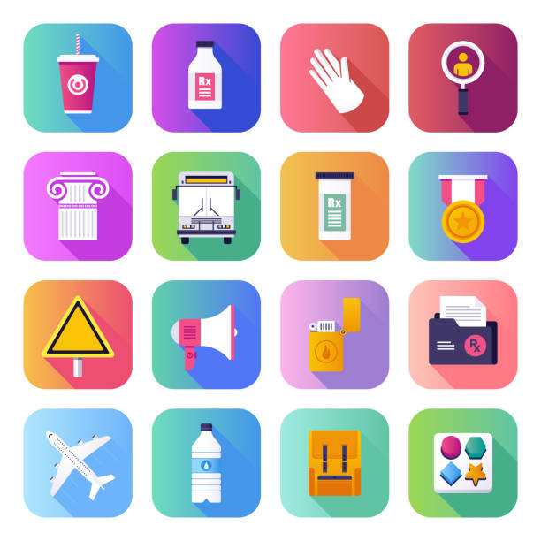 School Health Program Flat Smooth Gradient Style Vector Icons Set School health program flat smooth gradient style concept symbols. Flat design vector icons set for infographics, mobile and web designs. college student intern stock illustrations