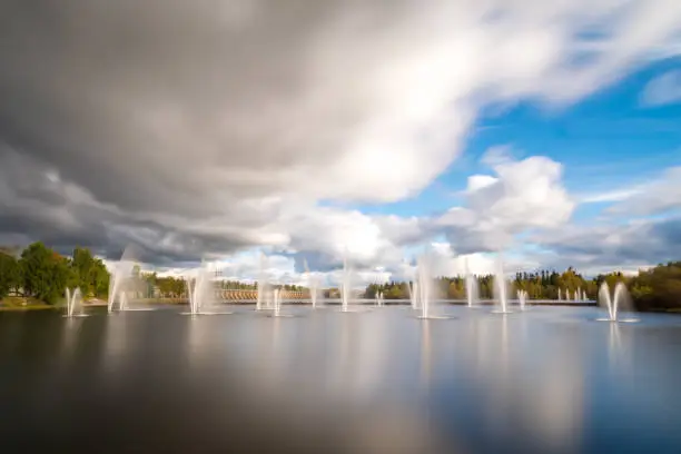 Long exposure shot of water fountains.