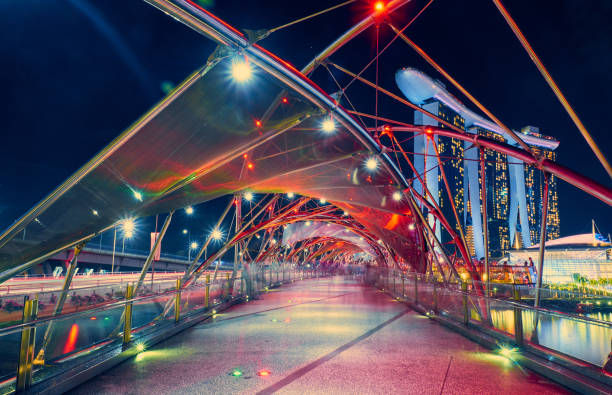Singapore - January 12, 2019:  The Helix Bridge at night