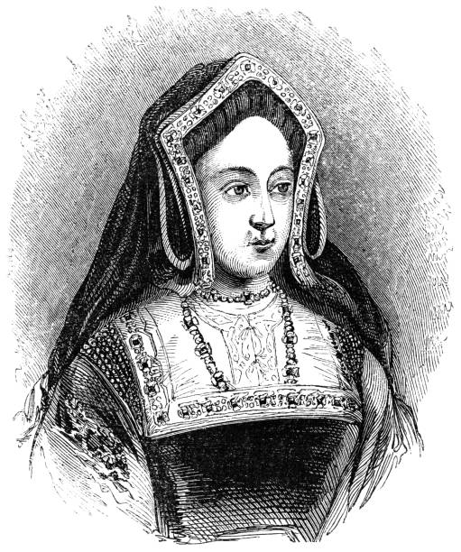 katarzyna aragońska, królowa anglii (xvi wiek) - engraving women engraved image british culture stock illustrations