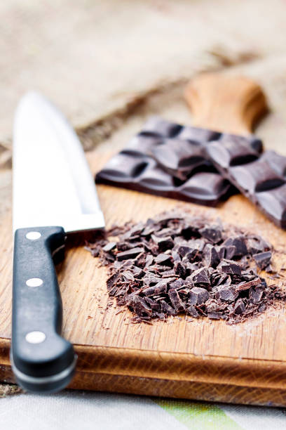 istock Chopped dark chocolate on wooden cutting board 1138459814