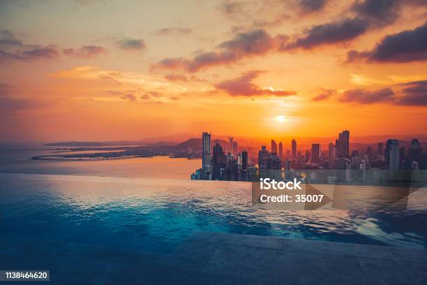 Panama City Skyline At Sunset Stock Photo - Download Image Now - Panama City - Panama, Panama, Sunset