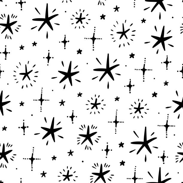 Stars Seamless Pattern. Starry Space Sky Vector Festive Wallpaper. Vector Holiday or Birthday Black and White Background. Stars Seamless Pattern. Starry Space Sky Vector Festive Wallpaper. Vector Holiday or Birthday Black and White Background. black and white party stock illustrations