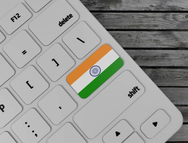 istock India flag enter key on white keyboard, on wood background. 3d render 1138468146