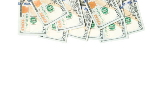 istock Heap of 100 us dollars border isolated on white background 1138471507
