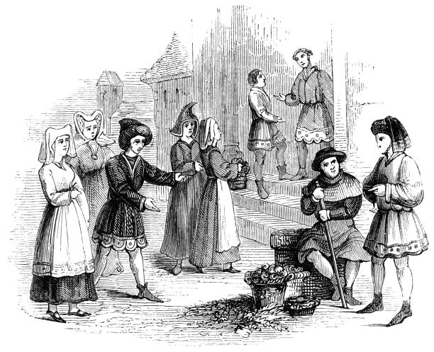 english commoner fashion and lifestyle of the midd 15th century - 15 th century stock-grafiken, -clipart, -cartoons und -symbole