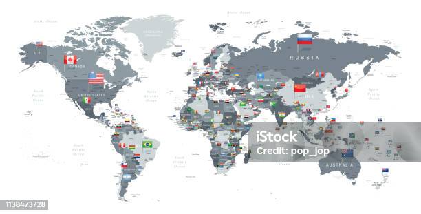 056 Grayscale And Flag Pins Stock Illustration - Download Image Now - World Map, Globe - Navigational Equipment, Flag
