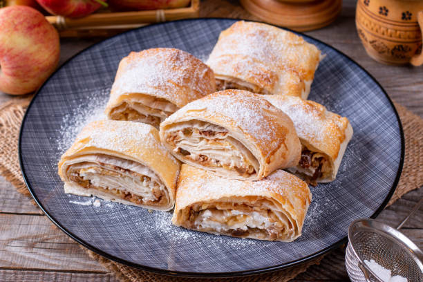 istock Traditional piece of apple strudel with powdered sugar 1138475799