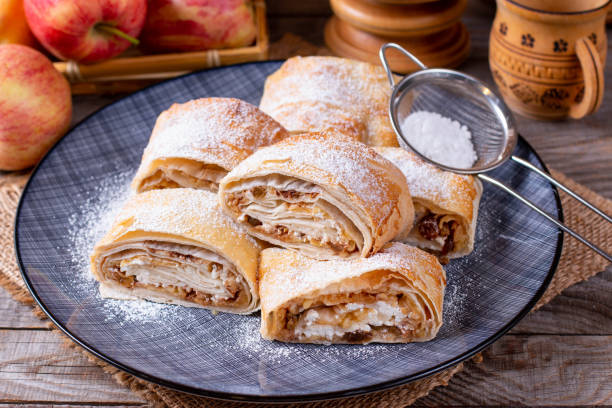 istock Traditional piece of apple strudel with powdered sugar 1138475807