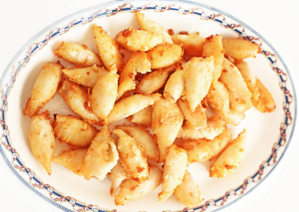 plate with squid at a greek tavern - traditional mediterranean seafood
