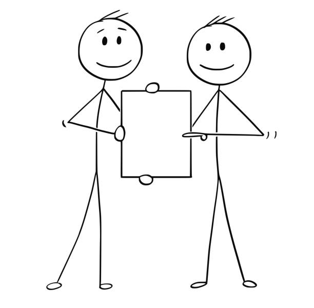 Cartoon Of Two Men Or Businessmen Holding Together Empty Sign Stock  Illustration - Download Image Now - iStock